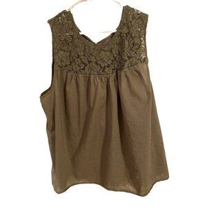 Torrid Olive green Sleeveless cotton lace Blouse Size 5 Size 28 keyhole